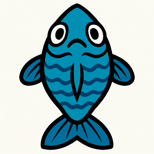 a blue fish seen from above, looking up.
In-Game asset.  2d.  High contrast.  No shadows