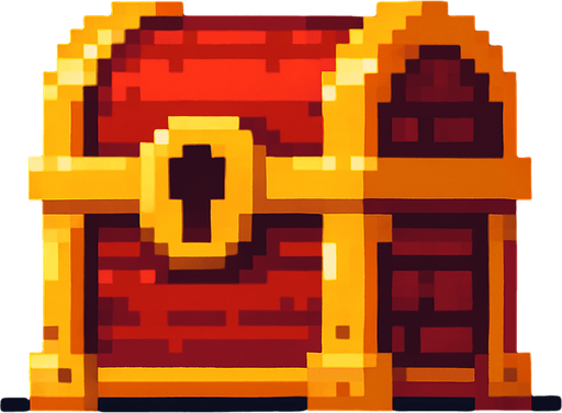 2d pixel kırmızı gizemli bir hazine sandığı.
In-Game asset.  2d.  High contrast.  No shadows