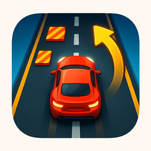 Modern App Store icon, high definition, square with rounded corners, for a game titled "Highway Dodge" and with the description "A fast-paced 2D top-down car game where players dodge obstacles on a two-lane highway by switching lanes, with increasing speed and difficulty for endless replayability.". No text on icon!