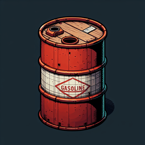 gasoline barel.
Single Game Texture. In-Game asset. 2d. Blank background. High contrast. No shadows.