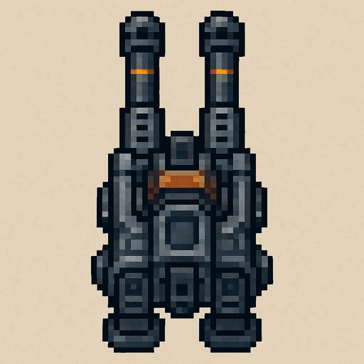 top down twin barrel sci-fi rapid machine gun cannon. pixel art
