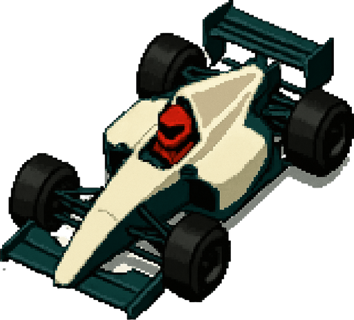 Formula1 car, seen from behind diagonal

Top-down, gta2, Single Game Texture. In-Game asset. 2d. Blank background. High contrast. No shadows.isometric

there is red helmet driver in the cockpit