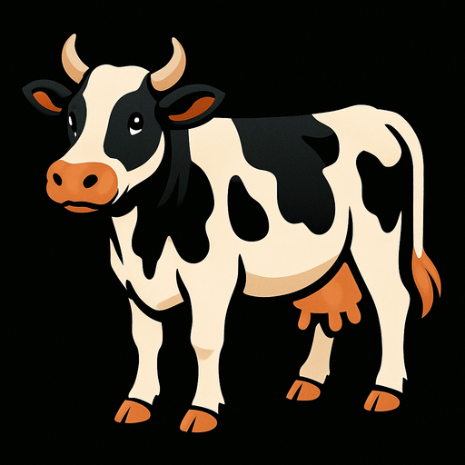 cow with black background.
In-Game asset.  2d.  High contrast.  No shadows
