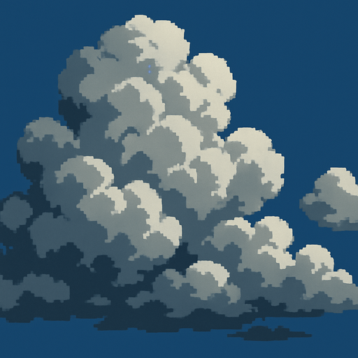 Grandes nubes grises , pixelart.
In-Game asset.  2d.  High contrast.  No shadows