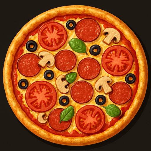 a realistic pizza.
In-Game asset.  2d.  High contrast.  No shadows