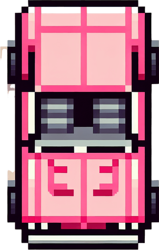 Top-down view of a simple pink car in pixel art style, 64x64 size, designed for an endless driving game, minimal detail, arcade style". straight top. View
Single Game Texture.  In-Game asset.  2d.  Blank background.  High contrast.  No shadows