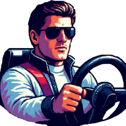 charater holds the steering wheel with one hand