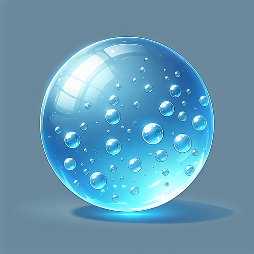 A realistic buble of water.
Single Game Texture. In-Game asset. 2d. Blank background. High contrast. No shadows.