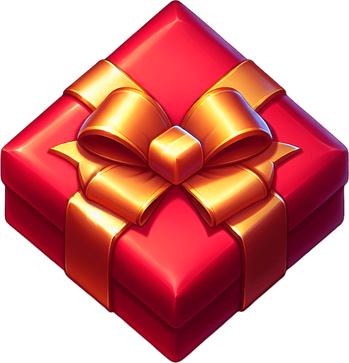 top down simple wrapped red present with gold bow. In-Game asset. 2d. Blank background. High contrast. No shadows. Single Game Texture. In-Game asset. 2d. Blank background. High contrast. No shadows. Single Game Texture. In-Game asset. 2d. Blank background. High contrast. No shadows.