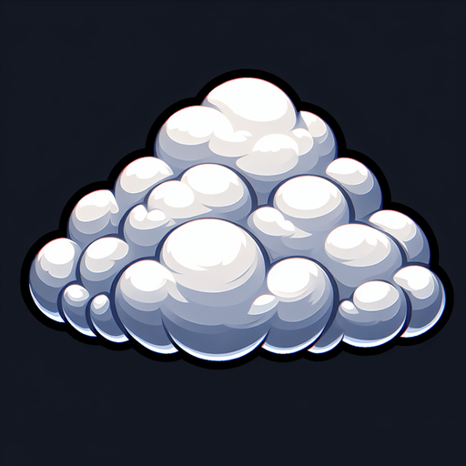 a puffy white cloud
Single Game Texture. In-Game asset. 2d. Blank background. High contrast. No shadows.