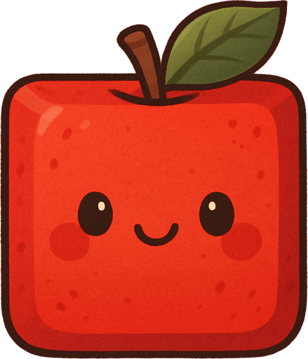 Perfectly square red apple decoration. Cartoon. Cute art style. 2d