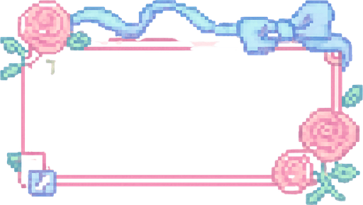 Ilustración en Pixel Art de un Name Box blanco, característico de una novela visual romántica, con detalles en colores pastel. El cuadro no contiene texto.