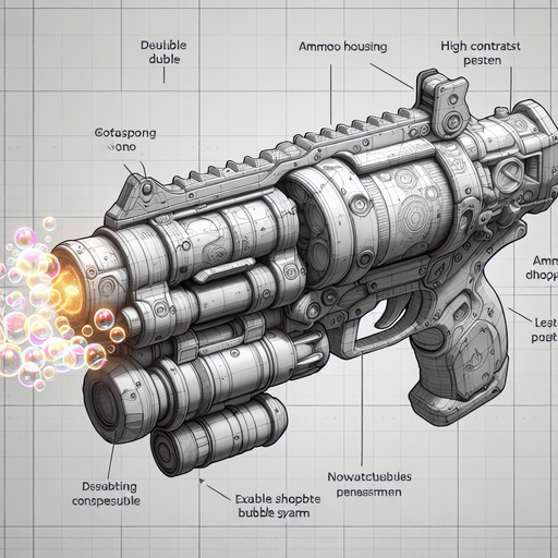 Bubble Shooting Gun.
Single Game Texture. In-Game asset. 2d. Blank background. High contrast. No shadows.