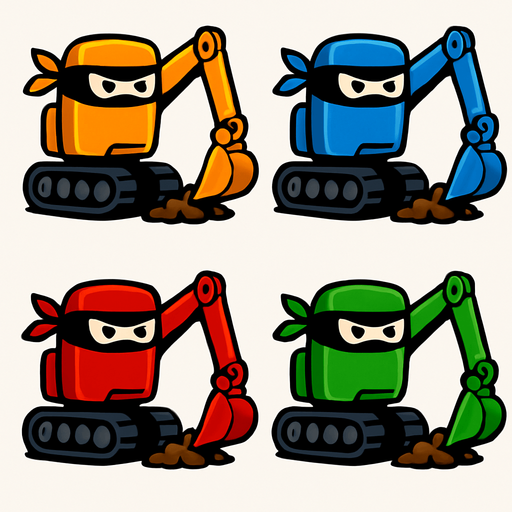 Different frames of a ninja digger, different colors, HD colors.
In-Game asset.  2d.  High contrast.  No shadows