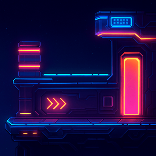Neon cyberpunk futuristic glowing side-view 2d platformer style platform flat top