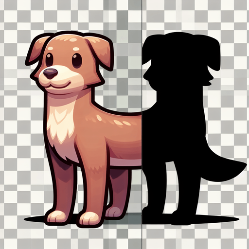 Dog.
Single Game Texture. In-Game asset. 2d. Blank background. High contrast. No shadows.