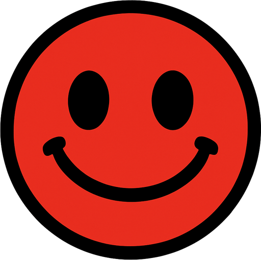 red circle with smile.
In-Game asset.  2d.  High contrast.  No shadows