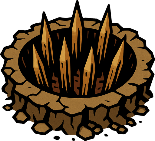 un oyo de tierra con estacas puntiagudas, de aspecto amenazador.
In-Game asset.  2d.  High contrast.  No shadows
