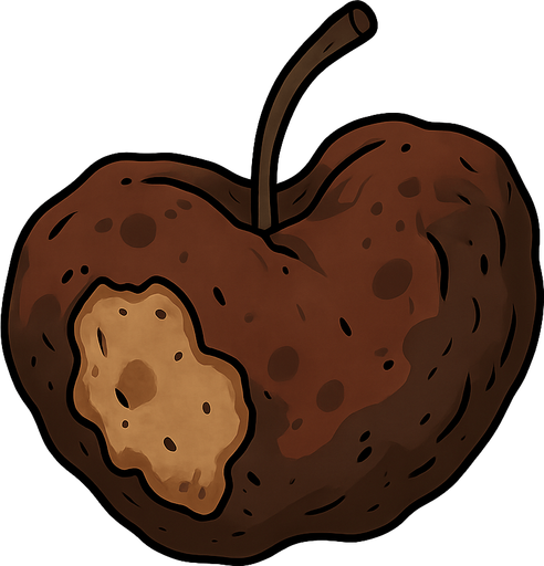 rotten apple. No background. Transparent background. Blank background. No shadows. 2d. In-Game asset. flat