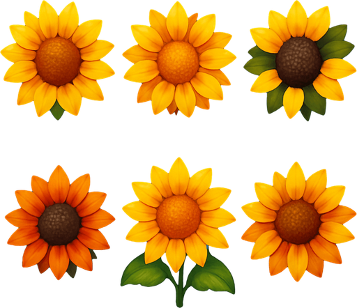 Pack of different sunflower, painted 3D sunflower, without black lines around it!
In-Game asset.  High contrast.  No shadows. 3D
