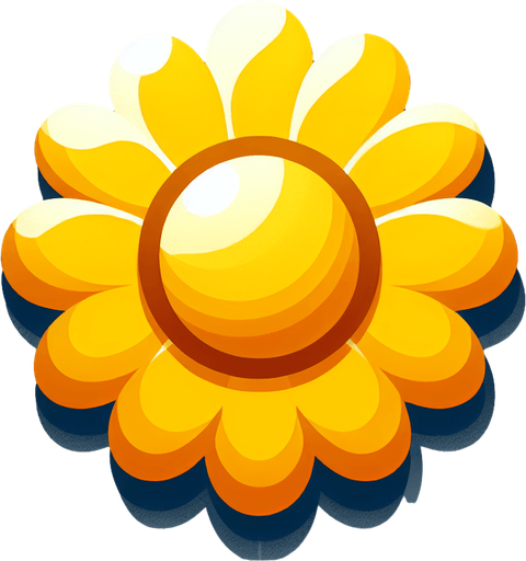 A round yellow flower. Top down view.
Single Game Texture. In-Game asset. 2d. Blank background. High contrast. No shadows.