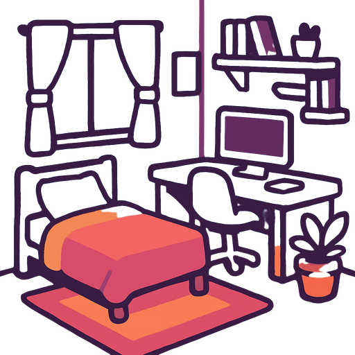 create a cute room, lo fi room.
In-Game asset.  2d.  High contrast.  No shadows