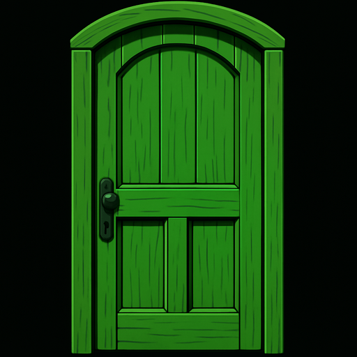Make a green wooden door.
In-Game asset.  2d.  High contrast.  No shadows