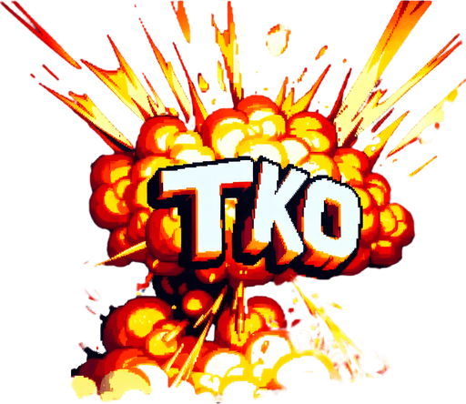 pixel art explosion that says "TKO"
Single Game Texture. In-Game asset. 2d. Blank background. High contrast. No shadows.