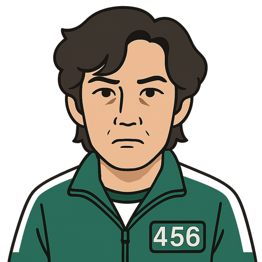 jugador 456 del juego del camalar. No background. Transparent background. Blank background. No shadows. 2d. In-Game asset. flat