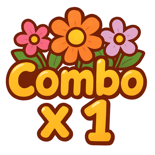 Un Texto que diga "Combo x 1"
En una forma alegre y con algunas flores de fondo detras de la palabra combo..
In-Game asset.  High contrast. cute. 2d. no shadow. transparent background. no white background