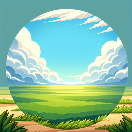 голубое небо, горизонт и зеленое поле.
Single Game Texture. In-Game asset. 2d. Blank background. High contrast. No shadows.