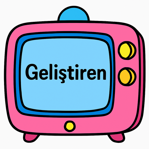 Draw the dreamy TV from Doraemon, and write "Geliştiren" on it..
In-Game asset.  2d.  High contrast.  No shadows