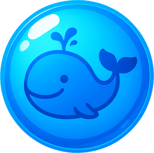 A shiny blue bubble with a smiling whale icon inside, simple and vibrant, for a bubble shooter game.
In-Game asset.  2d.  High contrast.  No shadows