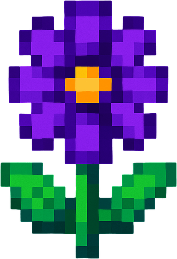 una flor morada de pixeles.
In-Game asset.  2d.  High contrast.  No shadows