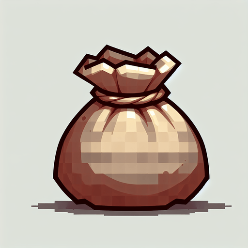 An open sack. Single Game Texture. In-Game asset. 2d. Blank background. High contrast. No shadows.