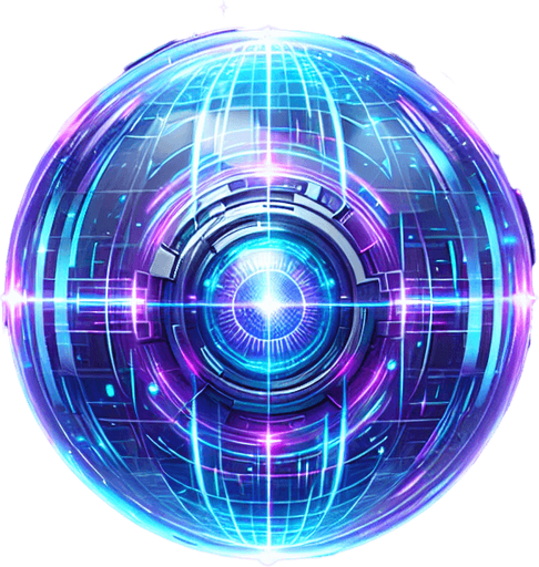 A glowing neon energy orb, futuristic collectible, electric blue and violet gradients, soft light emission, metallic core, floating in mid-air over a digital grid, emitting holographic particles, synthwave cyberpunk aesthetic, ultra-high definition, transparent background..
Single Game Texture.  In-Game asset.  2d.  Blank background.  High contrast.  No shadows