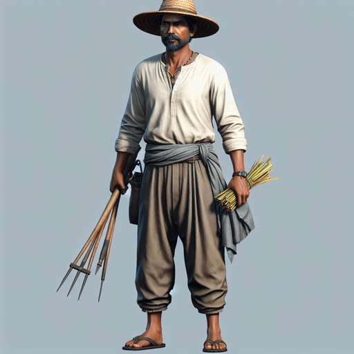 Farmer.
Single Game Texture.  In-Game asset.  2d.  Blank background.  High contrast.  No shadows