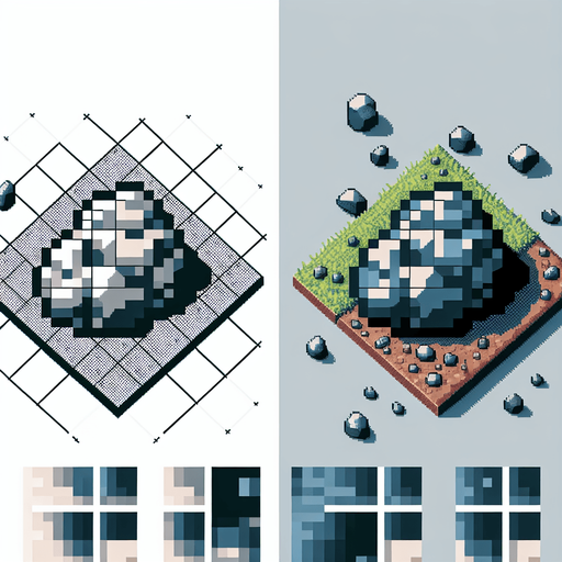 top down view of pixel art rock.
Single Game Texture.  In-Game asset.  2d.  Blank background.  High contrast.  No shadows