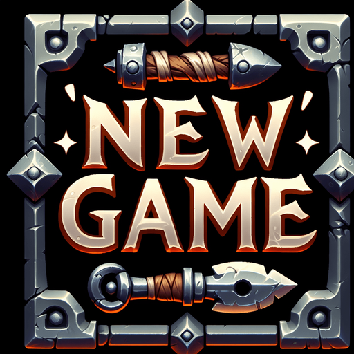 Надпись New Game в кузнечном и фентезийном стиле.
Single Game Texture. In-Game asset. 2d. Blank background. High contrast. No shadows.