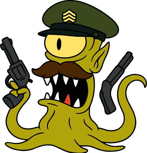 Make my character have a brown mustache, hold a gun and have a sergeant's hat