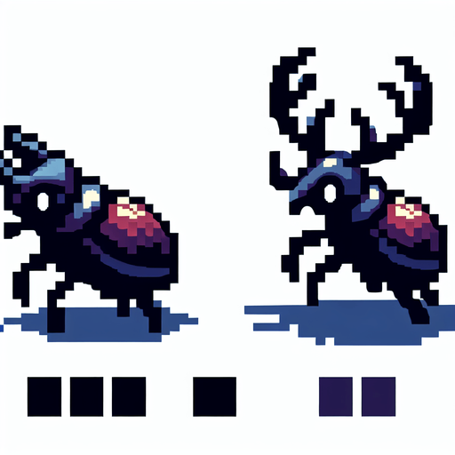 no shadow European stag beetle 8 bit chibi image stand and walk.
Single Game Texture.  In-Game asset.  2d.  Blank background.  High contrast.  No shadows