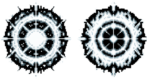 a spritesheet of 2 sprites of a portal, one on and one off.
Single Game Texture. In-Game asset. 2d. Blank background. High contrast. No shadows.