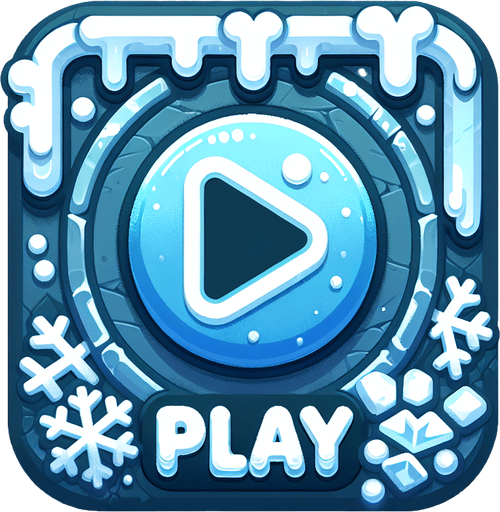 A button with the text "play". Winter theme Single Game Texture. In-Game asset. 2d. Blank background. High contrast. No shadows.