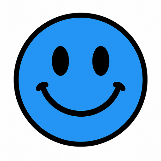 a happy blue circle simple.
In-Game asset.  2d.  High contrast.  No shadows