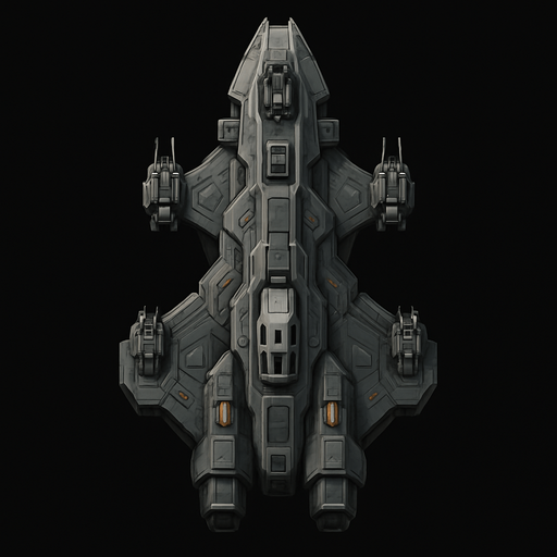 Uzay temalı Savaş Gemisi, gerçekçi, yazısız üstten görünüm. 
In-Game asset.  High contrast.  No shadows