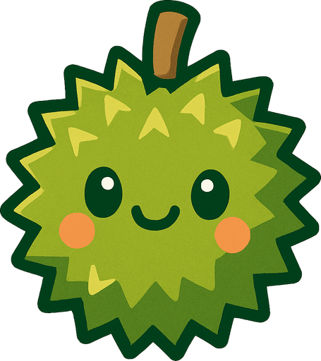 Durian with cute face.
In-Game asset.  2d.  High contrast.  No shadows