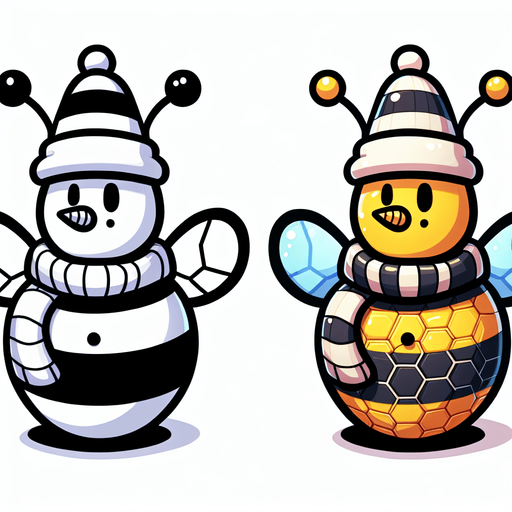 Bee themed snowman. Cartoon..
Single Game Texture. In-Game asset. 2d. Blank background. High contrast. No shadows.