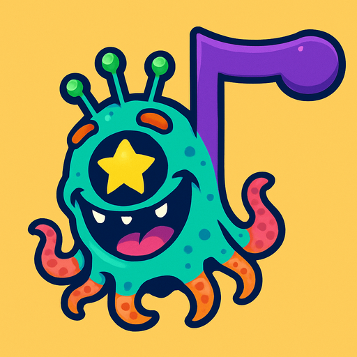 MÜZİK NOTASI ŞEKLİNDE BİR UZAYLI CANAVAR ÇİZ AMA BU KARAKTER PLAYER VE İSMİ ASTERA ONA GÖRE TASARLA. AYAKSIZ. dONT WRİTE TEXT İN TO İMAGE. NO BLACK. 
In-Game asset.  2d.  High contrast.  No shadows