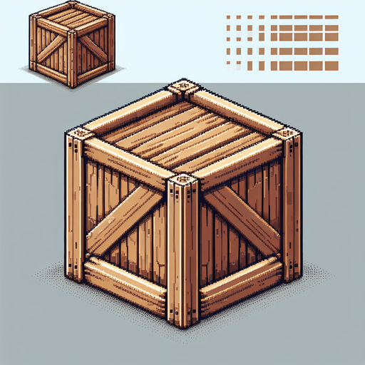 pixel art of a crate, flat side view . Single Game Texture. In-Game asset. 2d. Blank background. High contrast. No shadows.