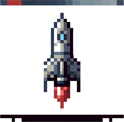 AI robo rocket pointing downward, pixelated. flat. 8 bit..
Single Game Texture. In-Game asset. 2d. Blank background. High contrast. No shadows.
